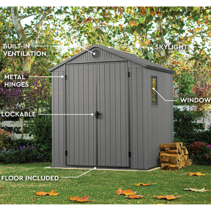 6x6ft (1.9m x 1.8m) Garden Shed – Outdoor Storage Grey