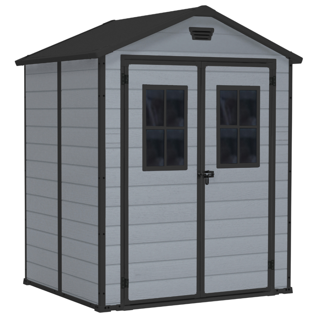 6x5 ft Garden Shed with Windows – Light Grey Storage