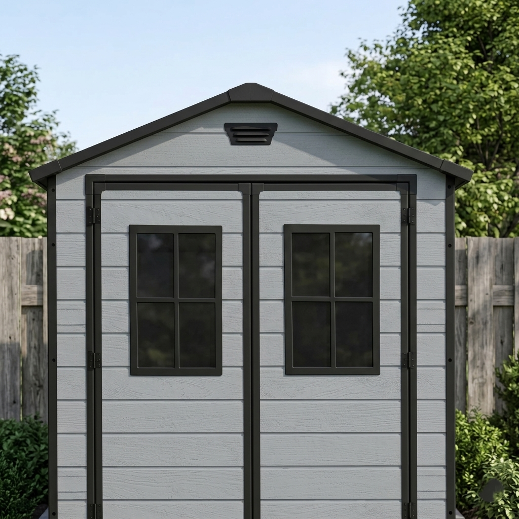 6x5 ft Garden Shed with Windows – Light Grey Storage