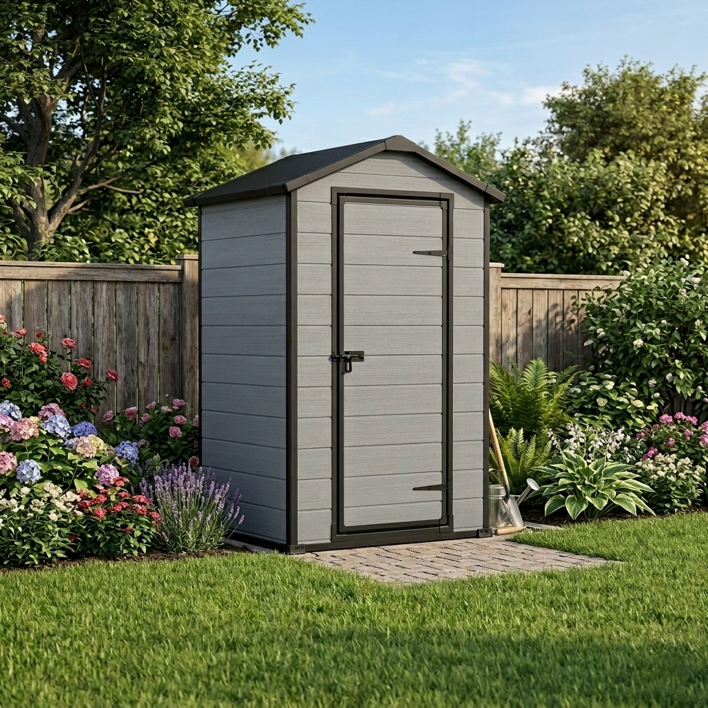 4x3 ft Garden Shed – Light Grey Outdoor Storage