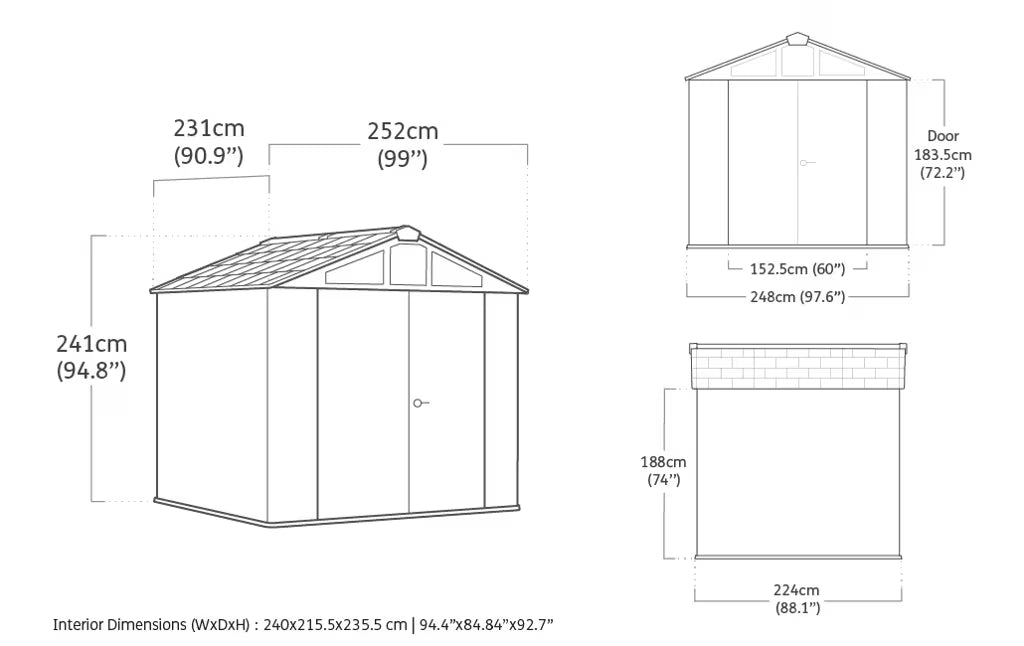 8x8 ft Garden Shed – Dark Grey Outdoor Storage